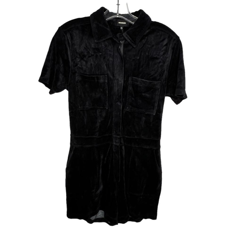 Monrow Black Velvet Shorts Romper nwt